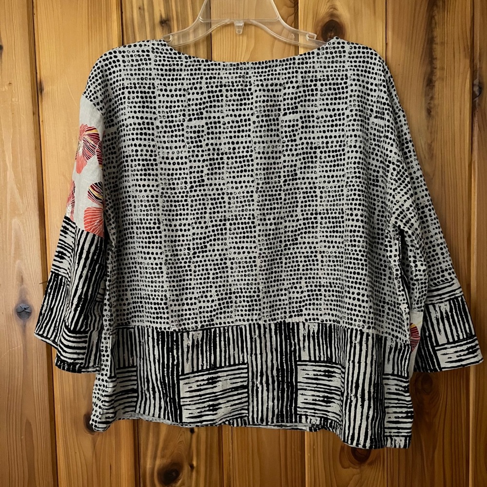 Habitat Shirt Mixed Print Linen Blend Black White Floral Arsty Lagenlook Medium - Picture 2 of 6